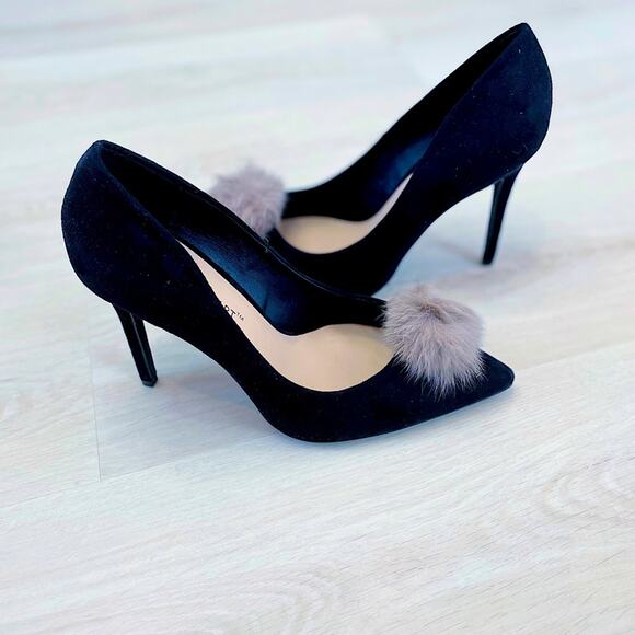 NEW Ashley Stewart Suede Pom Pom Stiletto Heels Size 10W NEW IN BOX - Picture 2 of 16